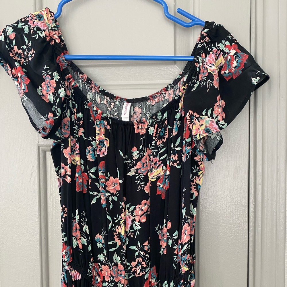 Women’s Xhilaration Black Floral Midi Dress with Ruffle Sleeves